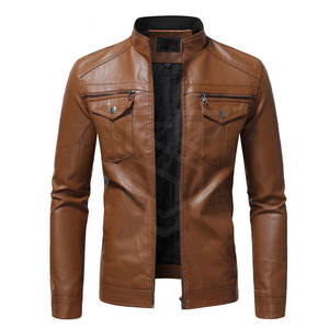 Veste en cuir véritable pour hommes personnalisée de meilleure qualité pour l'automne hiver col montant fermeture à glissière respirante de style de rue haute - Product Image 1