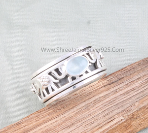 Aquamarine <b>Copper</b> Turquoise Sterling Silver Geometric Vintage Engagement Worry Ring for Unisex Wedding Anniversary & Party - Product Image 5