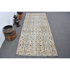 Alfombra Vintage de lana turca de 34x75 pies, clásica, Beige, marrón, diseño de retazos, pasillo Rectangular hecho a mano, modelo de látex para cabecera - Product Image 1
