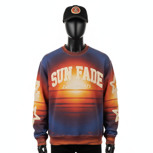 Sudadera Premium de 330 g/m², Resistente al Desgaste, de Felpa de Algodón Suave, Degradado de Atardecer Naranja Marino con Logotipo de Parche de Chenilla, Sudaderas Básicas - Product Image 1