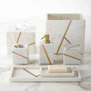 Elegante juego de baño de resina hecho a mano accesorios de tocador jabonera soporte para cepillo de dientes vaso bandeja elegante hogar - Product Image 5