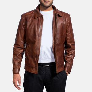 Veste de moto d'hiver imperméable de haute qualité 100% cuir à col rabattu à manches longues avec fermeture éclair pour hommes - Product Image 5