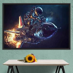 Toile personnalisée avec l'image d'un astronaute : Décoration murale spatiale, Cadre doré, TOILE ENCADRÉE NOIRE - Product Image 1