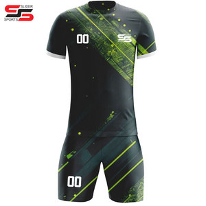 เสื้อเจอร์ซีย์ฟุตบอลแบบสั้นสีดำและสีฟ้าชุดเครื่องแบบทีมฟุตบอลไม่มีแถบสีดำ - Product Image 1