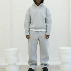 Chándal de diseño personalizado 100% algodón para hombre, jersey liso con capucha y pantalones de chándal, conjunto de dos piezas de forro polar de algodón - Product Image 4