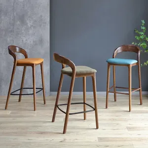 <span class=keywords><strong>Tabouret</strong></span> de <span class=keywords><strong>bar</strong></span> de cuisine nordique moderne, logo personnalisé, coussin en tissu, <span class=keywords><strong>bois</strong></span> massif, dossier haut, comptoir, design scandinave, parc - Product Image 4
