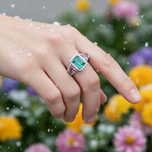 แหวนหมั้นเพชรแซฟไฟร์สีมรกตแนววินเทจแหวนเงินแท้925ออกแบบช่องสำหรับวันครบรอบ - Product Image 6