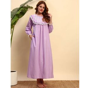 Camisón Victoriano de Encaje 100% Algodón para Mujer, Mangas Largas, Largo Completo, Tela Transpirable, Diseño Estampado en el Cuello, Verano - Product Image 1