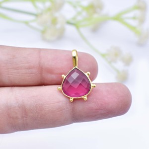 Pendentif en pierre précieuse de quartz rose 925 ensemble de lunette en argent sterling pierre précieuse faite à la main en forme de coeur à facettes, bijoux pour femmes au design élégant - Product Image 4