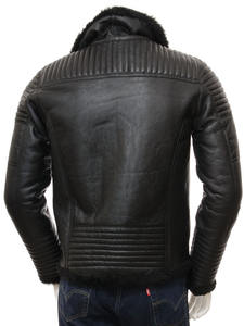 Chaqueta Bomber de Piel de Oveja Genuina para Hombre, Hecha a Medida, de Invierno, Alta Calidad, Talla XL, Impermeable, Transpirable, Negra, con Forro de Borrego - Product Image 6