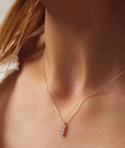 สร้อยคอเพชรโมอิสซาไนท์14K, สร้อยคอหิน3ชิ้น, สร้อยคอจี้แบบง่าม, สร้อยคอแนวตั้ง, สร้อยคอเพื่อนเจ้าสาว - Product Image 1