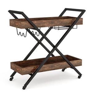 Unique Iron & Wood <b>Serving</b> Wine bar Cart for Home Catering Hotel Restaurant Kitchen Food <b>Serving</b> <b>Trolley</b> Wine & Glasses Holders - Product Image 6