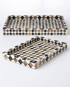 Plateau carré en incrustation d'os fait main de style vintage avec motif floral allant au lave-vaisselle et au micro-ondes pour l'heure du thé et l'affichage - Product Image 5