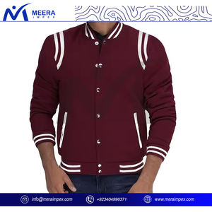 2025 veste universitaire pour hommes de couleur marron unie de haute qualité Logo personnalisé 100% laine tissu col côtelé vestes universitaires surdimensionnées - Product Image 2