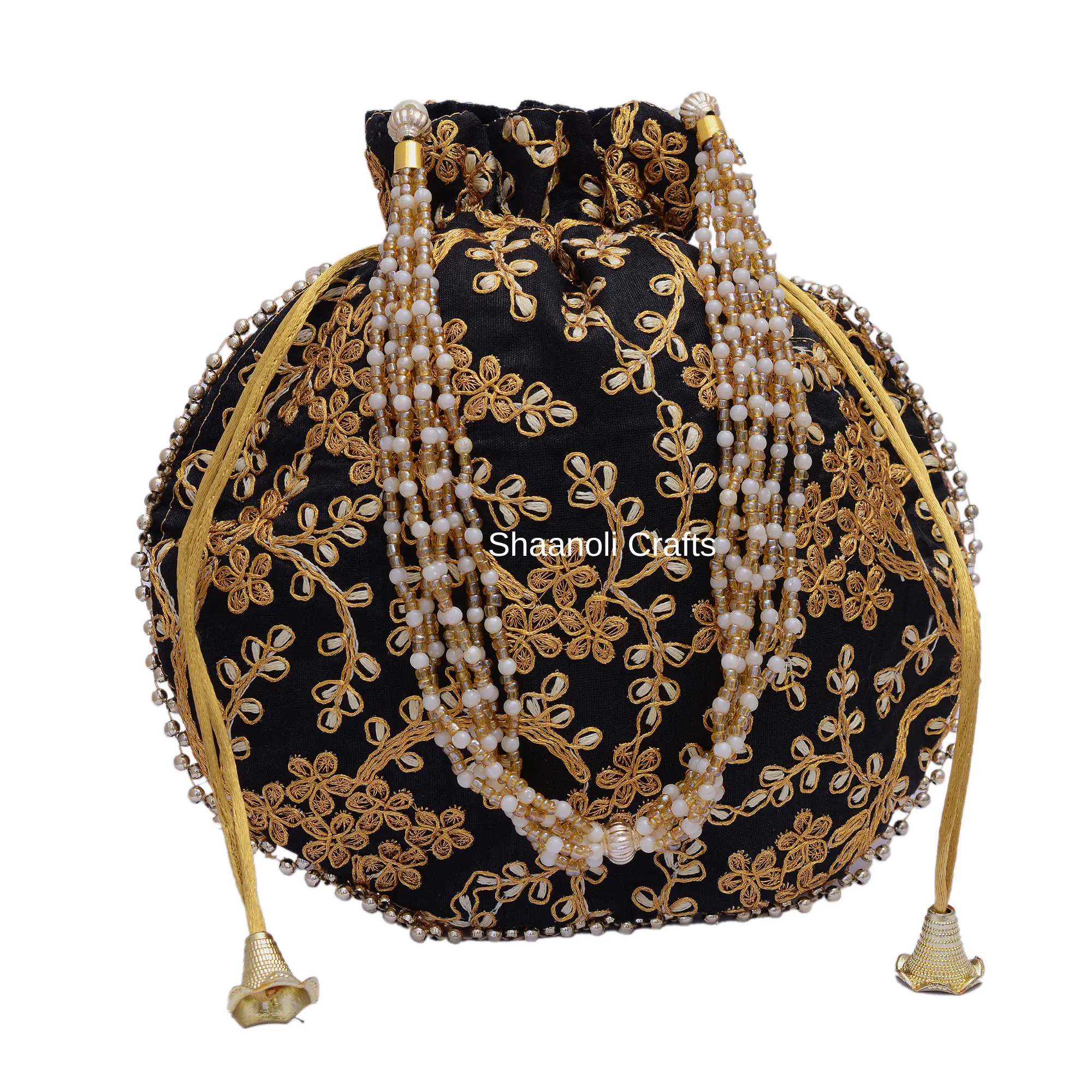 Indian Handmade Golden Embroidery Potli Bag For Women Hand Embroidered Party Potli Bag