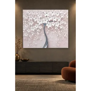 Impression sur toile Fida, arbre fleuri à tronc argenté sur fond rose - Product Image 3