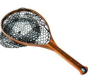 Épuisette de pêche à la mouche d'extérieur avec cadre en bois et filet en caoutchouc, outil de capture de truites à lancer à la main - Product Image 4