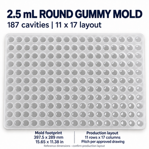Molde Redondo de Silicona de 2.5 mL, 19.8 mm de Diámetro de Cavidad y 187 Cavidades para Desarrollo de Productos de Confitería - Product Image 6