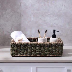 Panier de rangement rectangulaire en jonc de mer - Panier de rangement artisanal olive, vente en gros, écologique, fabriqué au Vietnam - Product Image 5