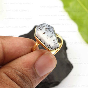 Unique Natural Dendritic <b>Opal</b> 11x17mm Coffin <b>Ring</b> 925 Sterling <b>Silver</b> 18K Gold Plated Eternity Vermeil Custom Women's Jewelry - Product Image 2