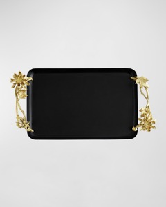 Beau plateau décoratif en aluminium noir pour poignée élégante florale dorée Réglage de la maison pour organiser le service et l'affichage - Product Image 2