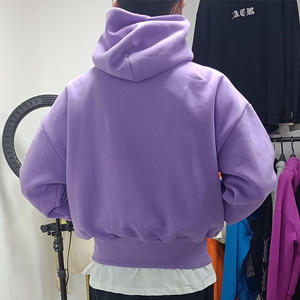 500 Gsm Streetwear fabricants de sweat à capuche uni blanc coton lourd français éponge bouffée impression sweat à capuche court hommes - Product Image 3