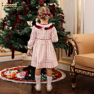 Vestido de fiesta para niñas con doble cuello de volantes y pretina de terciopelo ODM OEM al por mayor vestido fruncido para Niña-DR4290 - Product Image 6