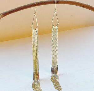 Boucles d'oreilles à franges cascade dorées de haute qualité - Superbes franges dorées - Or - Longues - Product Image 1