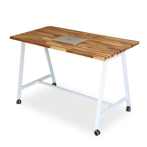 FOS 120x60cm Mobile <b>Desk</b> <b>Solid</b> Acacia <b>Wood</b> and Iron Legs Portable Office <b>Desk</b> for Bedroom and Hotel Use-FOS012 - Product Image 1