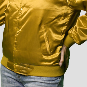 Chaquetas OEM personalizadas para mujer Letterman, parches y etiquetas de logotipos bordados con manchas reales, chaqueta universitaria recortada, chaquetas de satén para mujer - Product Image 5