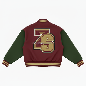 Veste universitaire en mélange de laine de qualité supérieure 420 GSM corps marron avec manches vertes veste universitaire personnalisée en chenille Logo broderie pour homme - Product Image 4