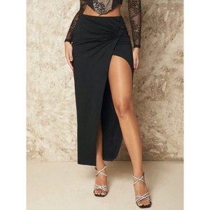 Jupe longue asymétrique pour femme avec détail avant, modèle High Five, 35911 - Noir - Product Image 4