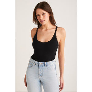 ETHIQUET BARRY Camiseta sin mangas con cuello redondo y tiras finas con detalles de encaje de algodón de corte regular para mujer - Product Image 1