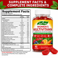 Gommes multivitaminées pour femmes, 16 vitamines, minéraux, mélange de superaliments, complexe B, vitamine D3, calcium, 90 gommes, étiquette privée OEM