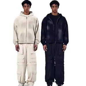 เสื้อมีฮู้ดไซส์พิเศษของผู้ชายสำหรับฤดูใบไม้ร่วงฤดูหนาวผ้าฝ้ายผ้าเทอร์รี่มีซิปแบบสวมหัวระบายอากาศได้ดีปรับแต่งสีพื้นสูง - Product Image 1