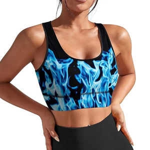 Sujetador deportivo Blue Flame Fire para mujer, ropa deportiva ajustada para entrenamiento con relleno, sujetadores deportivos sólidos transpirables con cuello en U - Product Image 1