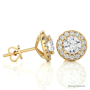 1.0 Ct Round Cut Lab Grown Diamond <b>Halo</b> Stud <b>Earrings</b> CVD Diamond Certified in Yellow Gold Anniversary Gift - Product Image 5