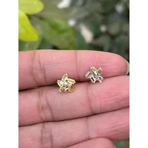 Boucles d'oreilles clous florales en argent 925 plaqué or 18 carats avec saphir jaune et diamant, bijoux tendance pour fiançailles ou cadeau - Product Image 3