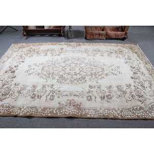 Tapis vintage, grand tapis turc 6x9,2 pieds, tapis en laine blanc à motifs de plantes et d'arbres - Product Image 3
