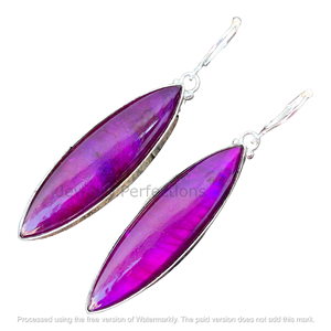 Labradorite enduite de violet en argent sterling 925 en forme de marquise boucles d'oreilles pendantes cadeau à la mode pour les femmes - Product Image 5