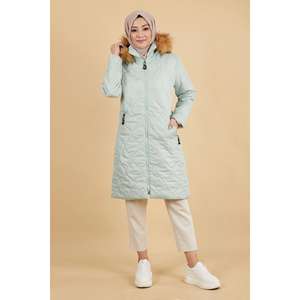 Veste longue matelassée style trench avec fermeture éclair, col rond, manches longues, décontractée - Product Image 6