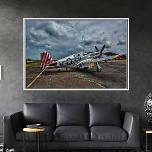 ศิลปะบนผืนผ้าใบพิมพ์ลายเครื่องบินรบวินเทจ, การตกแต่งท้องฟ้าที่มีพายุในสงครามโลกครั้งที่สอง, 1P:กรอบสีขาว - Product Image 1