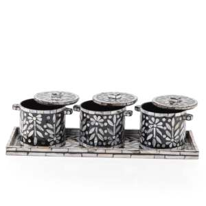 Elegant Mother Of Pearl Inlay 3 Jar Set With Tray Multipurpose Handmade Storage For Dates Sweets Spices Eid Ramadan Luxury <b>Gift</b> - Product Image 2