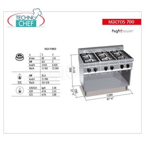 Cuisinière à gaz 6 brûleurs sur meuble ouvert, 31,5 kW - Product Image 2