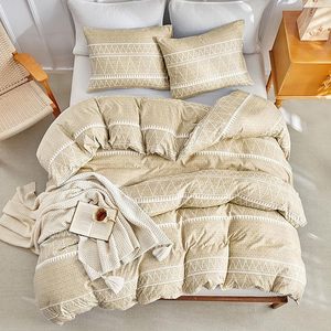 Bộ vỏ chăn Bộ Khăn trải giường Kaki Bộ chăn đôi in hình sọc Hình Học (1x vỏ chăn, 2X vỏ gối phù hợp) mềm Microfibre - Product Image 3