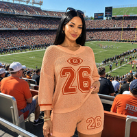 Damen Game Day Strick-Jersey Zweiteiler Set Football Rugby Pullover Fans Sport-Jersey-Stil V-Ausschnitt Benutzerdefiniertes Team-Logo Streetwear
