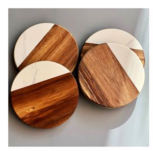 Posavasos en forma de corazón Mármol blanco para cocina Oficina 2 Posavasos de mango de madera natural y mármol Hecho EN LA India - Product Image 6