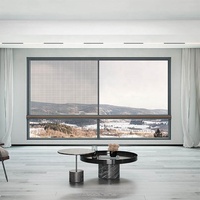 Ventana Corredera Vertical Automática Moderna de Aluminio Negro, Ancha, Antiruido, Contra Incendios, para Seguridad Exterior
