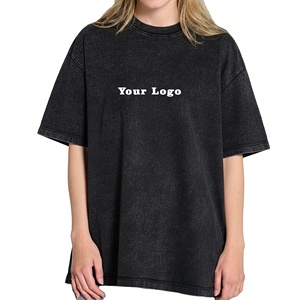 T-shirt basique pour femme, décontracté, d'été, en coton, à manches courtes, col rond, uni, délavé à l'acide, coupe ample, tendance - Product Image 1