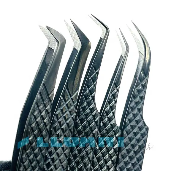 Black Plasma Bulk Best Fiber Tip Solid Eyelash Extension Tweezers Stainless Steel Private Label lash Tweezers Custom